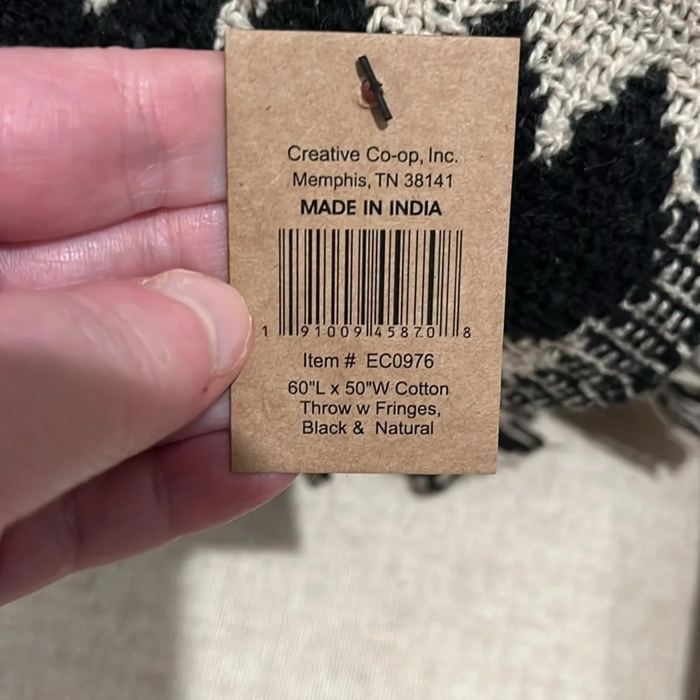 Creative Co-Op Striped Cotton Throw Blanket with Fringe/NWT